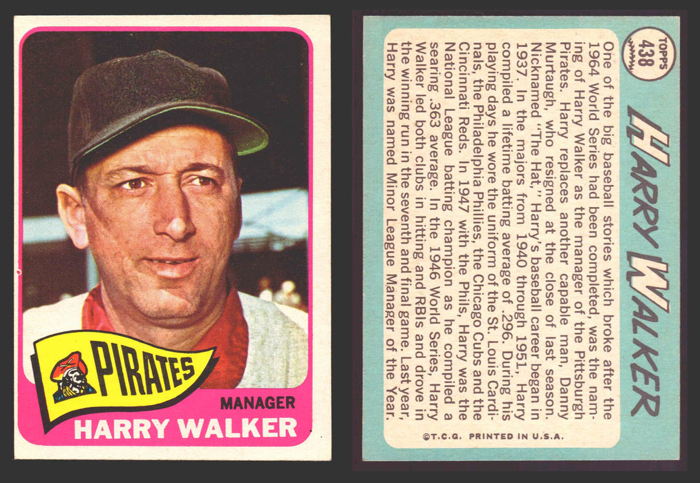 1965 Topps Baseball Trading Card You Pick Singles #400-#499 VG/EX #	438 Harry Walker - Pittsburgh Pirates  - TvMovieCards.com