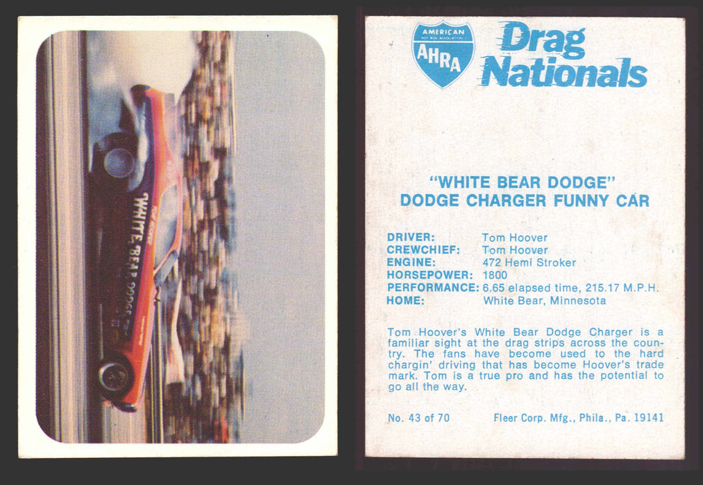 AHRA Drag Nationals 1971 Fleer USA White Trading Cards You Pick Singles #1-70 43 of 70   "White Bear Dodge"              Dodge Charger Funny Car  - TvMovieCards.com
