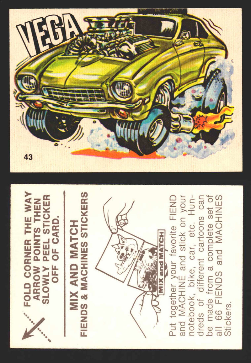 1970 Fiends and Machines Stickers Trading Card You Pick Singles #1-66 Donruss 43	Vega  - TvMovieCards.com