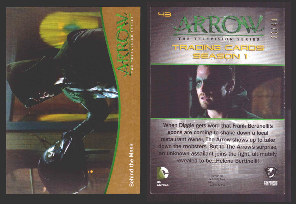 Arrow Season 1 Gold Parallel Base Trading Card You Pick Singles #1-95 xx/40 #	  43   Behind the Mask  - TvMovieCards.com
