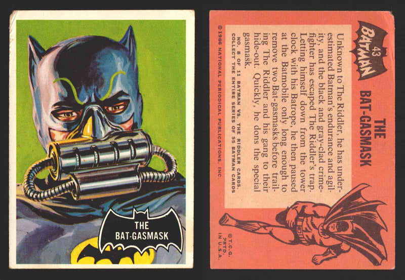 1966 Batman (Black Bat) Vintage Trading Card You Pick Singles #1-55 #	 43   The Bat-Gasmask  - TvMovieCards.com