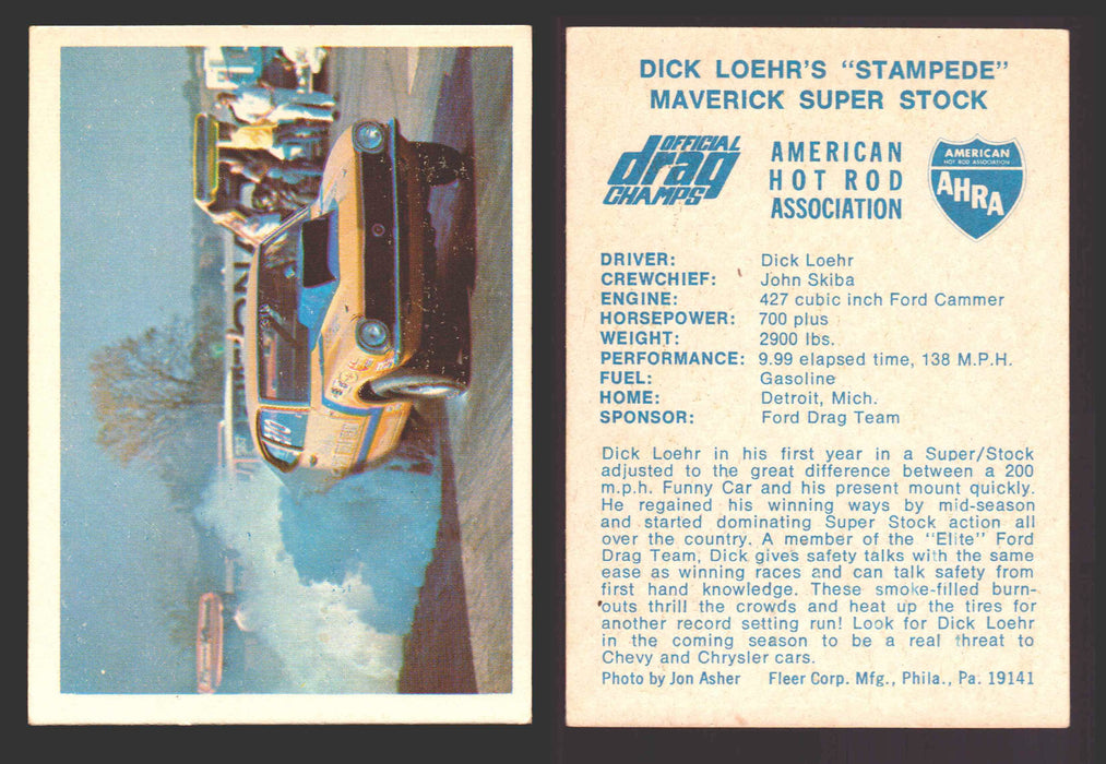 AHRA Official Drag Champs 1971 Fleer Vintage Trading Cards You Pick Singles #1-63 43   Dick Loehr's "Stampede"                          Maverick Super Stock  - TvMovieCards.com