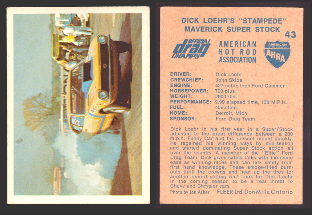AHRA Official Drag Champs 1971 Fleer Canada Trading Cards You Pick Singles #1-63 43   Dick Loehr's "Stampede"                          Maverick Super Stock  - TvMovieCards.com