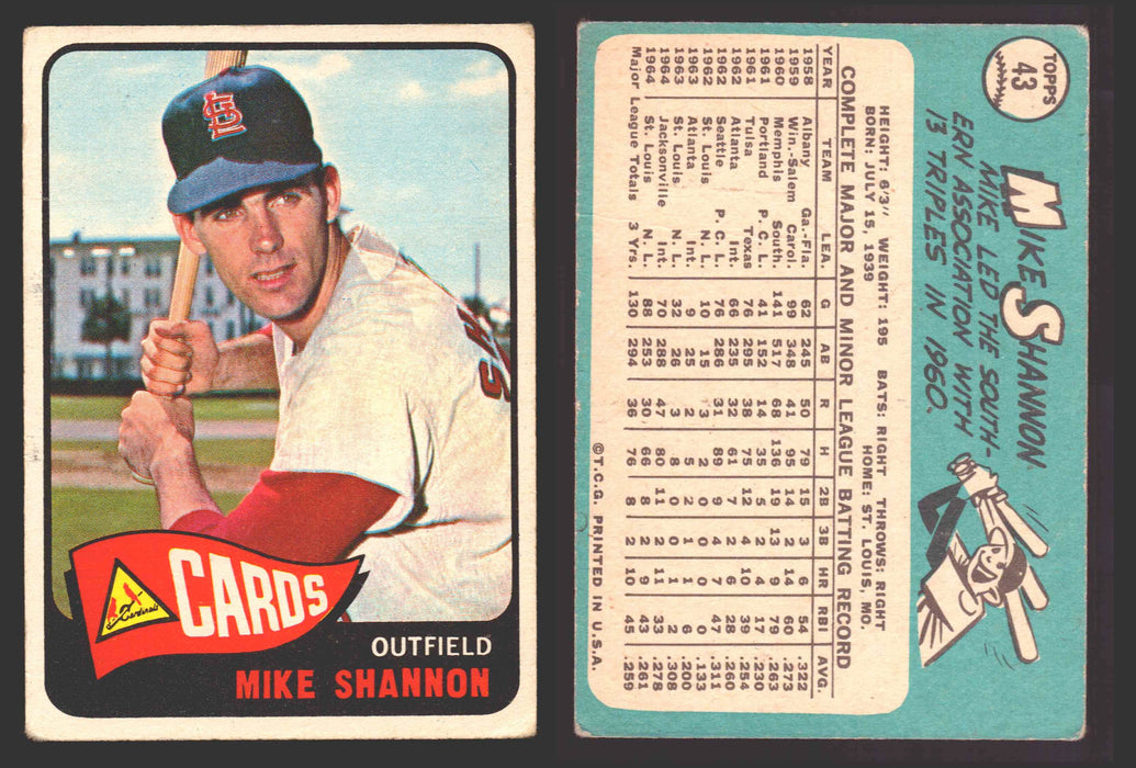 1965 Topps Baseball Trading Card You Pick Singles #1-#99 VG/EX #	43 Mike Shannon - St. Louis Cardinals  - TvMovieCards.com