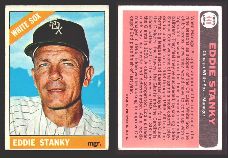 1966 Topps Baseball Trading Card You Pick Singles #400-#598VG/EX #	448 Eddie Stanky - Chicago White Sox  - TvMovieCards.com