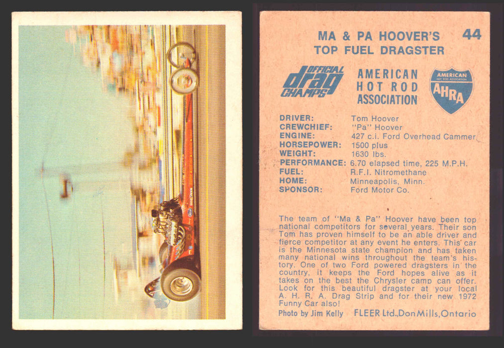 AHRA Official Drag Champs 1971 Fleer Canada Trading Cards You Pick Singles #1-63 44   Ma & Pa Hoover's                                 Top Fuel Dragster  - TvMovieCards.com