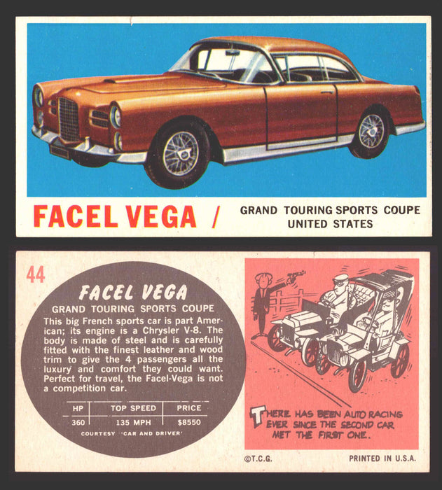 1961 Topps Sports Cars (White Back) Vintage Trading Cards #1-#66 You Pick Singles #44   Facel Vega  - TvMovieCards.com
