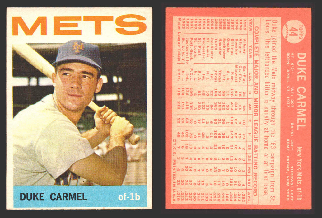 1964 Topps Baseball Trading Card You Pick Singles #1-#99 VG/EX #	44 Duke Carmel - New York Mets  - TvMovieCards.com