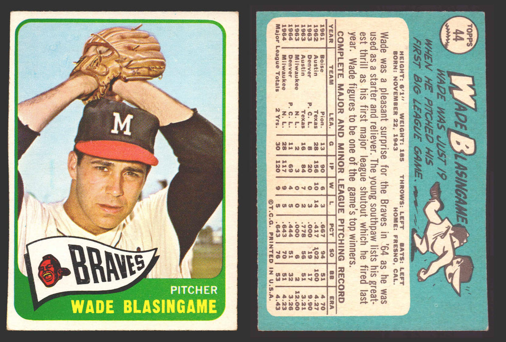 1965 Topps Baseball Trading Card You Pick Singles #1-#99 VG/EX #	44 Wade Blasingame - Milwaukee Braves RC  - TvMovieCards.com