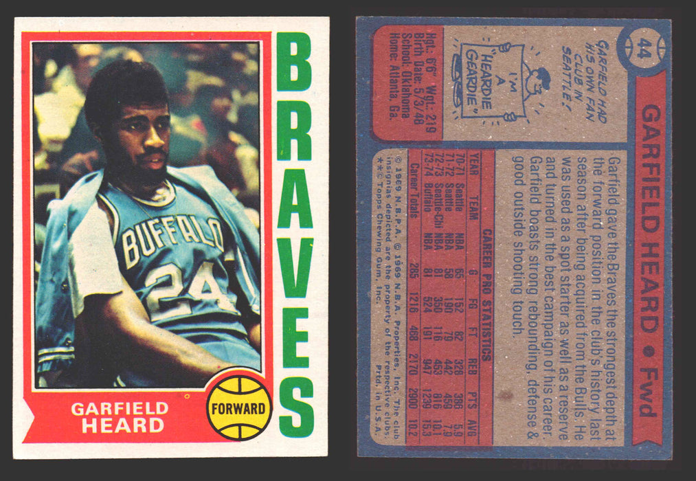 1974-75 Topps Basketball Trading Card You Pick Singles #1-#99 VG/EX #	44 Garfield Heard - Buffalo Braves  - TvMovieCards.com