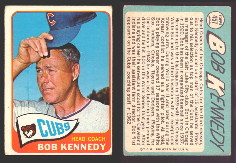 1965 Topps Baseball Trading Card You Pick Singles #400-#499 VG/EX #	457 Bob Kennedy MG - Chicago Cubs  - TvMovieCards.com