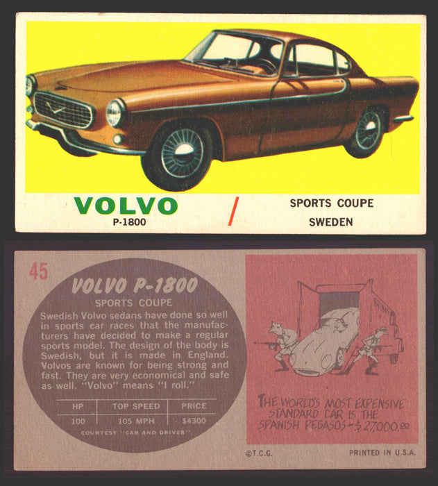 1961 Topps Sports Cars (Gray Back) Vintage Trading Cards #1-#66 You Pick Singles #45 Volvo P-1800  - TvMovieCards.com