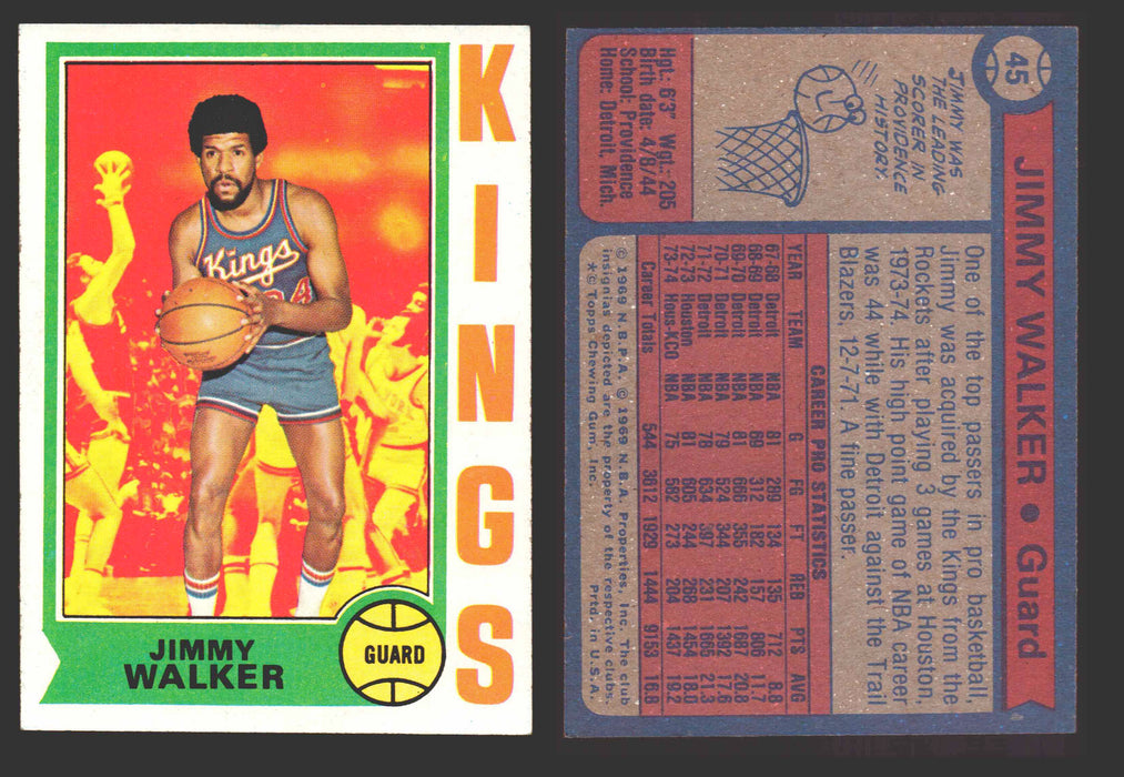 1974-75 Topps Basketball Trading Card You Pick Singles #1-#99 VG/EX #	45 Jimmy Walker - Kansas City Kings  - TvMovieCards.com