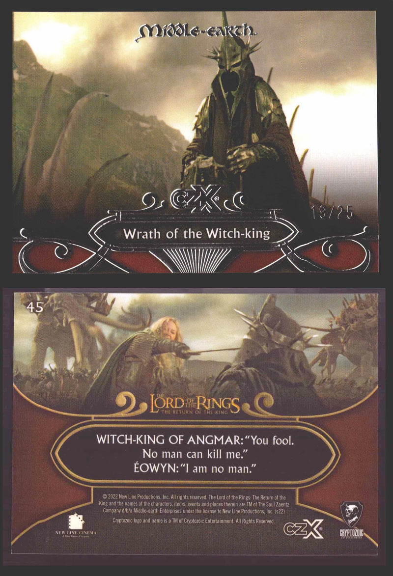 2022 Cryptozoic CZX Middle Earth Silver Parallel Base Card Singles 1-50 #/25 45 Wrath of the Witch-king - TvMovieCards.com