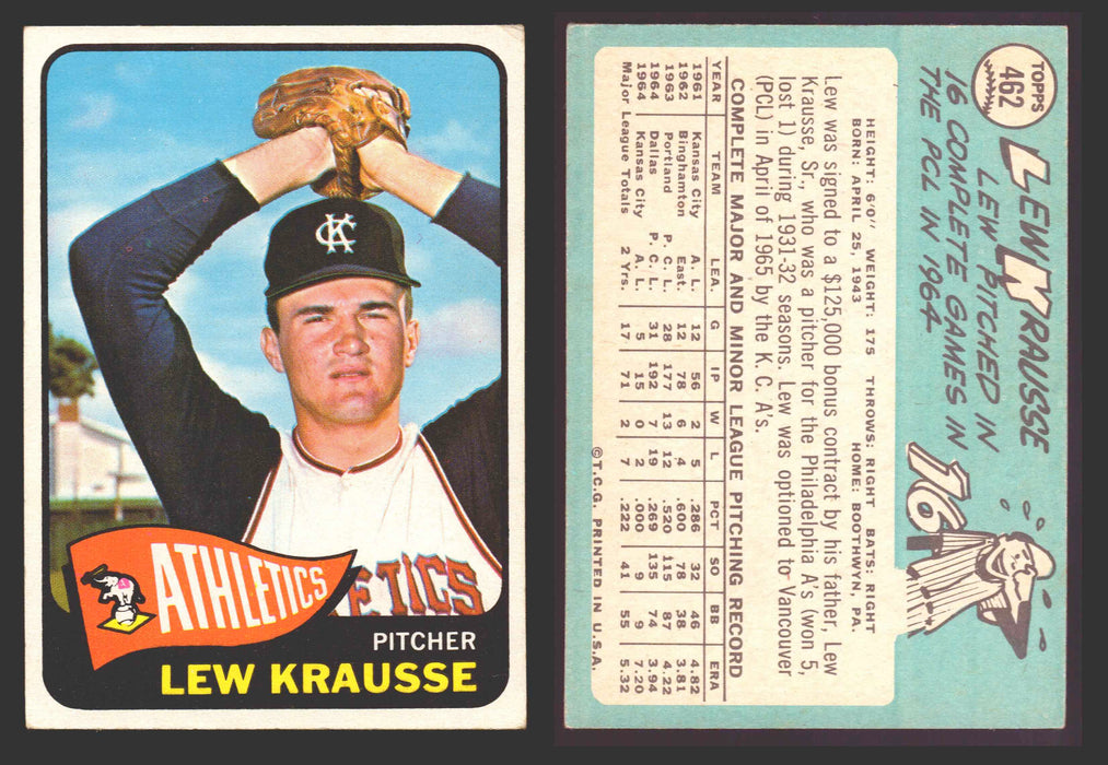 1965 Topps Baseball Trading Card You Pick Singles #400-#499 VG/EX #	462 Lew Krausse - Kansas City Athletics  - TvMovieCards.com