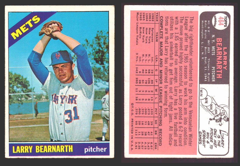 1966 Topps Baseball Trading Card You Pick Singles #400-#598VG/EX #	464 Larry Bearnarth - New York Mets  - TvMovieCards.com