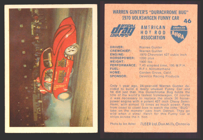 AHRA Official Drag Champs 1971 Fleer Canada Trading Cards You Pick Singles #1-63 46   Warren Gunter's "Durachrome Bug"                 1970 Volkswagen Funny Car  - TvMovieCards.com