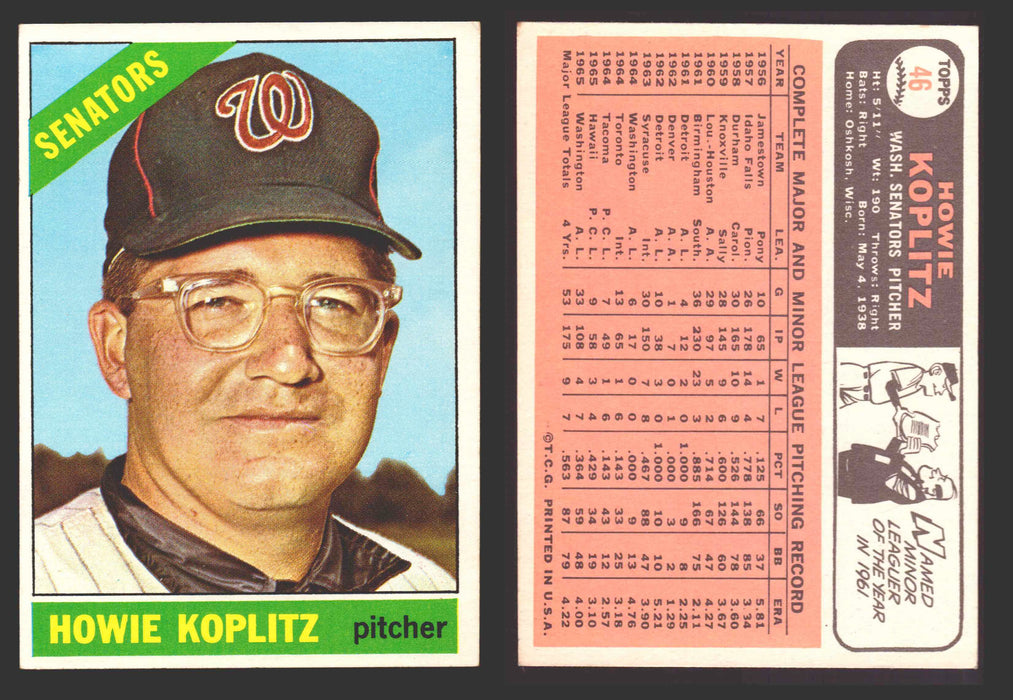 1966 Topps Baseball Trading Card You Pick Singles #1-#99 VG/EX #	46 Howie Koplitz - Washington Senators  - TvMovieCards.com