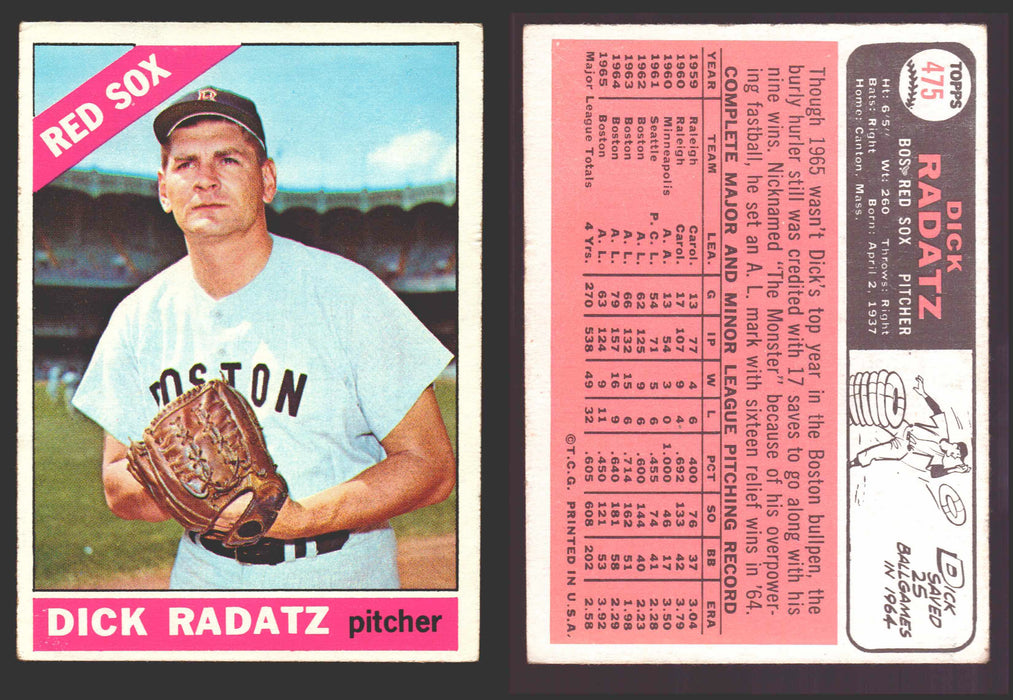 1966 Topps Baseball Trading Card You Pick Singles #400-#598VG/EX #	475 Dick Radatz - Boston Red Sox  - TvMovieCards.com