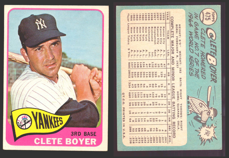 1965 Topps Baseball Trading Card You Pick Singles #400-#499 VG/EX   - TvMovieCards.com