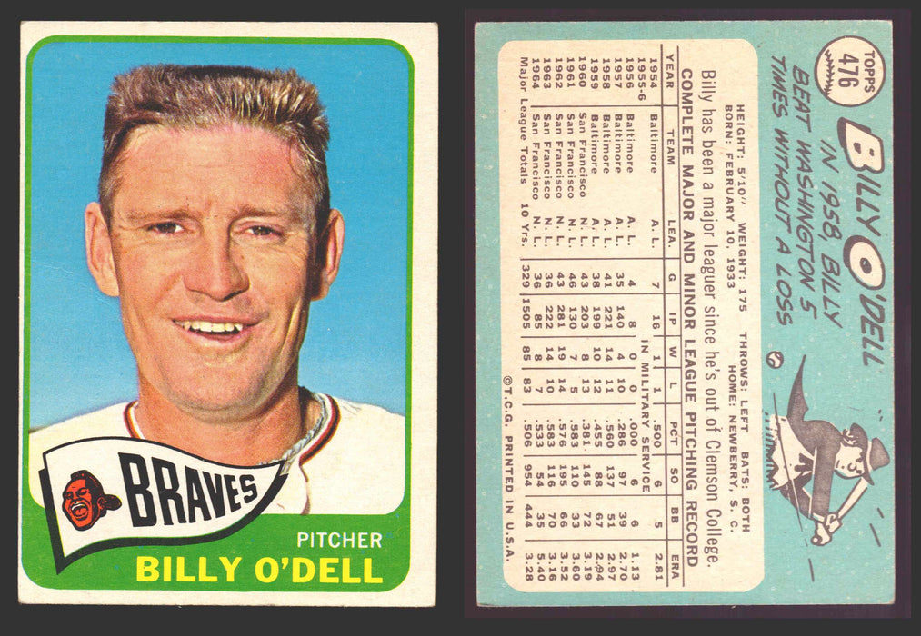 1965 Topps Baseball Trading Card You Pick Singles #400-#499 VG/EX #	476 Billy O'Dell - Milwaukee Braves  - TvMovieCards.com