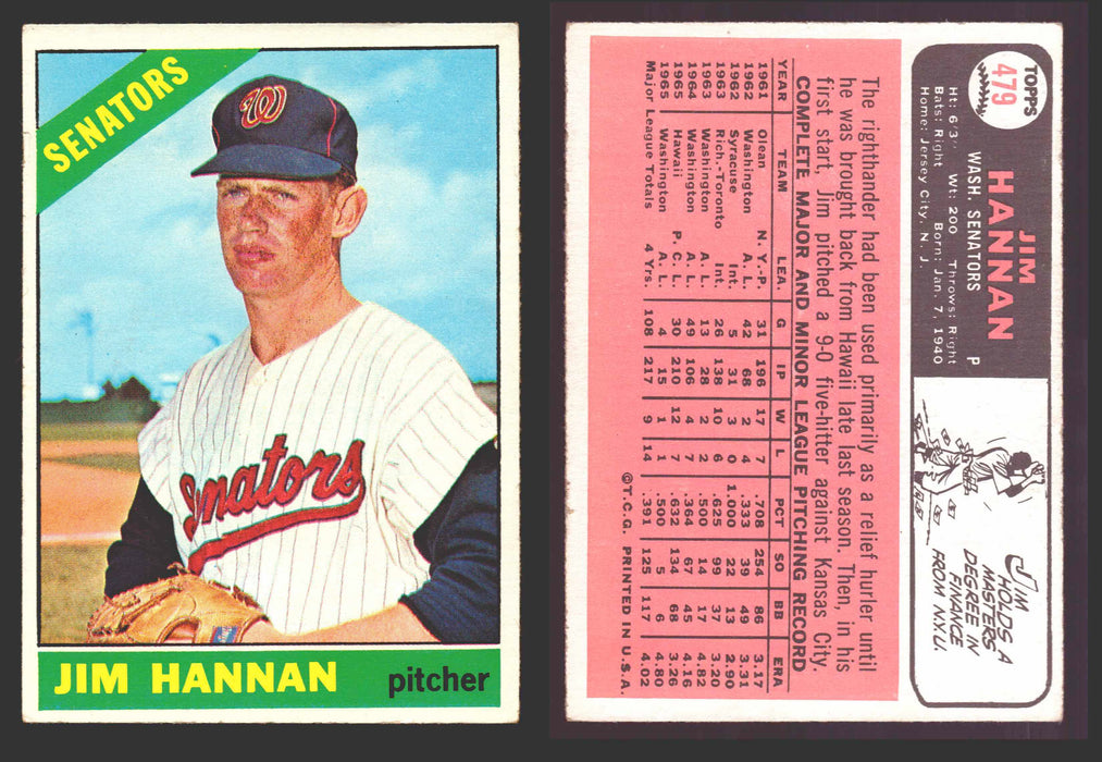 1966 Topps Baseball Trading Card You Pick Singles #400-#598VG/EX # 479 Jim Hannan - Washington Senators  - TvMovieCards.com