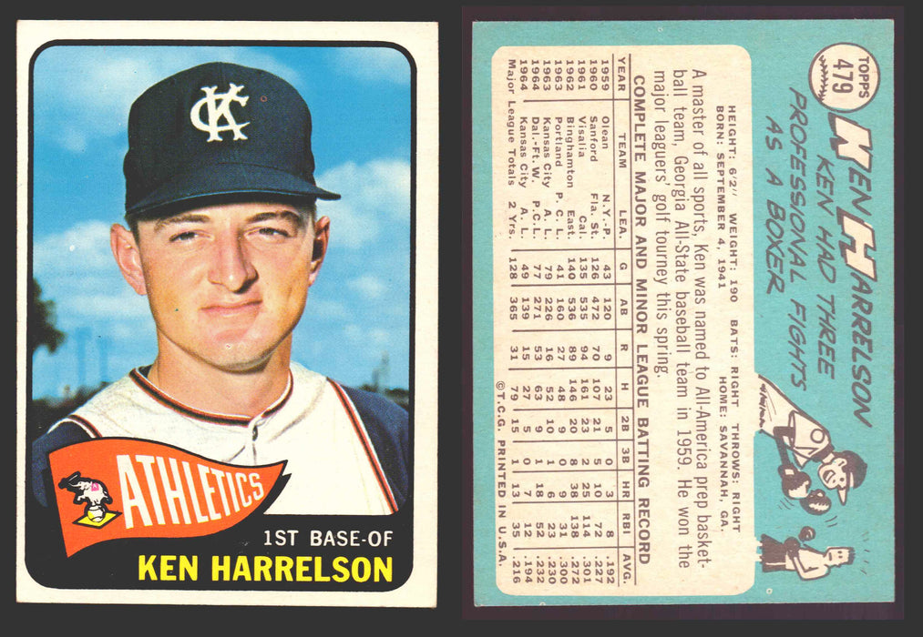 1965 Topps Baseball Trading Card You Pick Singles #400-#499 VG/EX #	479 Ken Harrelson - Kansas City Athletics  - TvMovieCards.com