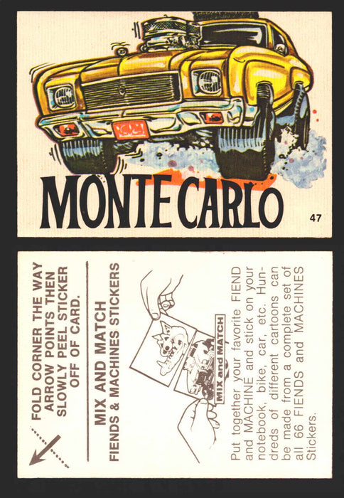 1970 Fiends and Machines Stickers Trading Card You Pick Singles #1-66 Donruss 47	Monte Carlo  - TvMovieCards.com