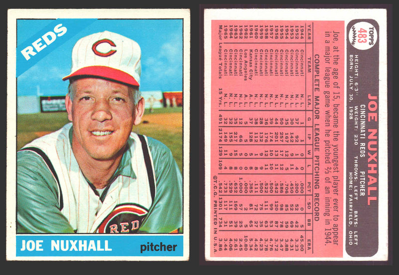 1966 Topps Baseball Trading Card You Pick Singles #400-#598VG/EX # 483 Joe Nuxhall - Cincinnati Reds  - TvMovieCards.com