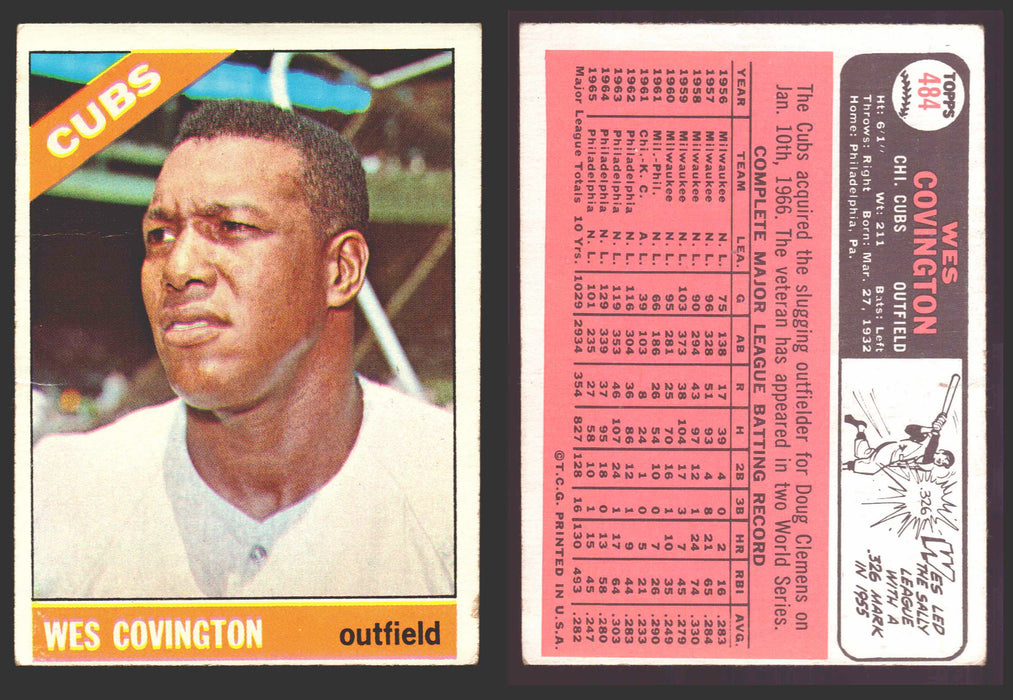 1966 Topps Baseball Trading Card You Pick Singles #400-#598VG/EX #	484 Wes Covington - Chicago Cubs  - TvMovieCards.com