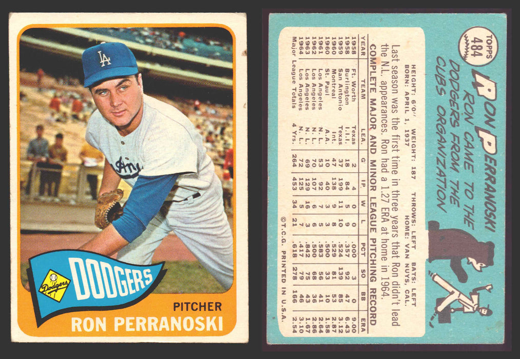 1965 Topps Baseball Trading Card You Pick Singles #400-#499 VG/EX #	484 Ron Perranoski - Los Angeles Dodgers  - TvMovieCards.com