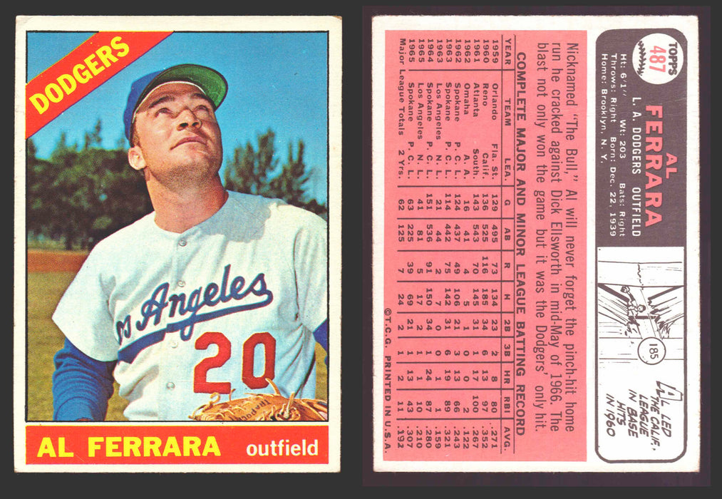 1966 Topps Baseball Trading Card You Pick Singles #400-#598VG/EX #	487 Al Ferrara - Los Angeles Dodgers  - TvMovieCards.com