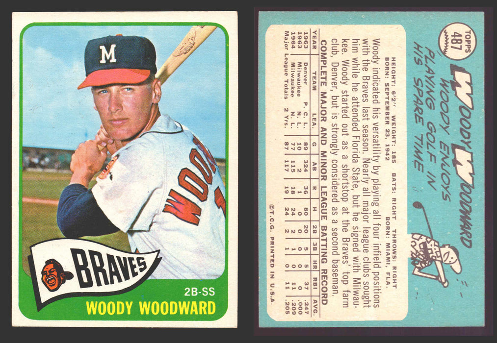 1965 Topps Baseball Trading Card You Pick Singles #400-#499 VG/EX #	487 Woody Woodward - Milwaukee Braves  - TvMovieCards.com