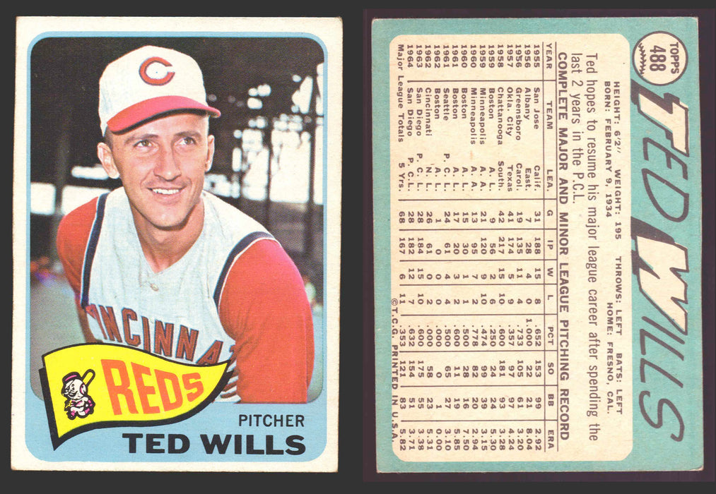 1965 Topps Baseball Trading Card You Pick Singles #400-#499 VG/EX #	488 Ted Wills - Cincinnati Reds  - TvMovieCards.com