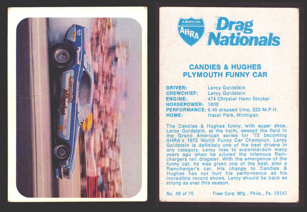 AHRA Drag Nationals 1971 Fleer USA White Trading Cards You Pick Singles #1-70 48 of 70   Candies & Hughes                Plymouth Funny Car  - TvMovieCards.com