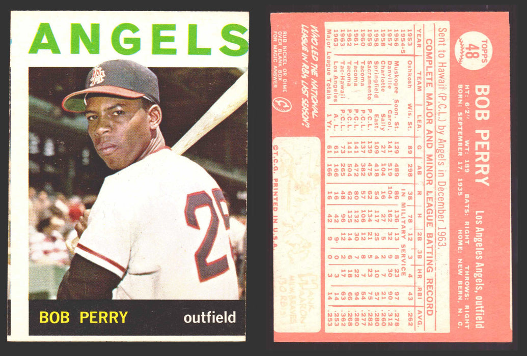 1964 Topps Baseball Trading Card You Pick Singles #1-#99 VG/EX #	48 Bob Perry - Los Angeles Angels RC  - TvMovieCards.com