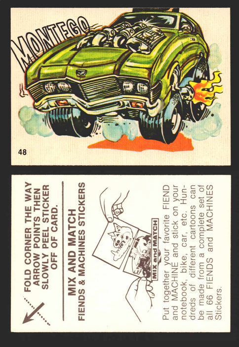 1970 Fiends and Machines Stickers Trading Card You Pick Singles #1-66 Donruss 48	Montego  - TvMovieCards.com