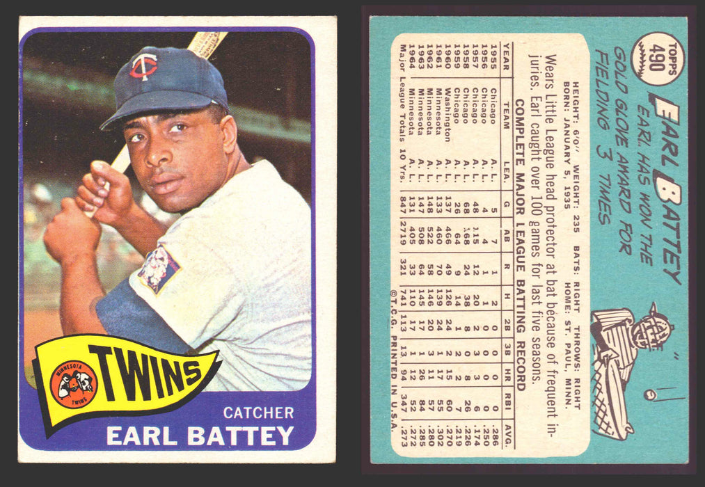 1965 Topps Baseball Trading Card You Pick Singles #400-#499 VG/EX #	490 Earl Battey - Minnesota Twins  - TvMovieCards.com