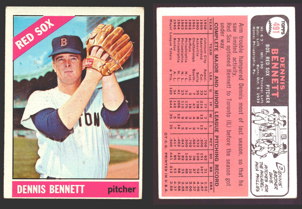 1966 Topps Baseball Trading Card You Pick Singles #400-#598VG/EX #	491 Dennis Bennett - Boston Red Sox  - TvMovieCards.com