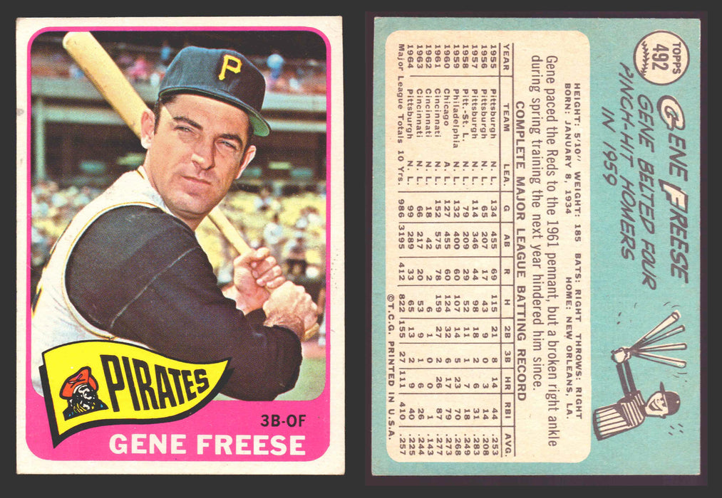 1965 Topps Baseball Trading Card You Pick Singles #400-#499 VG/EX #	492 Gene Freese - Pittsburgh Pirates  - TvMovieCards.com