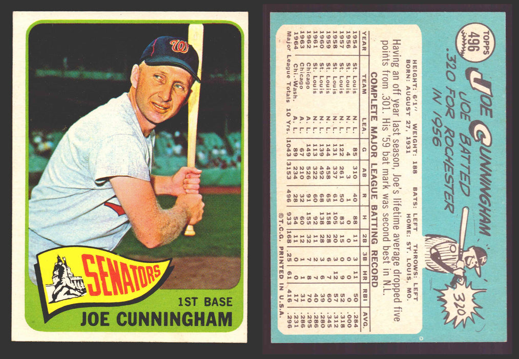 1965 Topps Baseball Trading Card You Pick Singles #400-#499 VG/EX #	496 Joe Cunningham - Washington Senators  - TvMovieCards.com