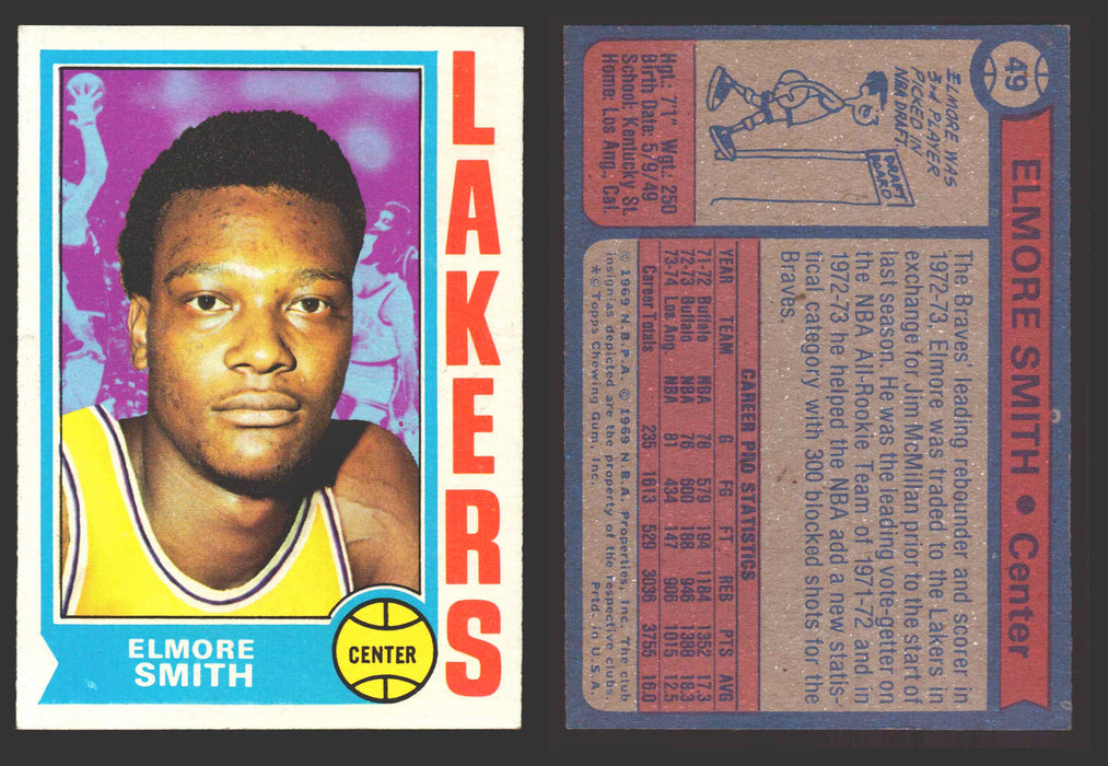 1974-75 Topps Basketball Trading Card You Pick Singles #1-#99 VG/EX #	49 Elmore Smith - Los Angeles Lakers  - TvMovieCards.com