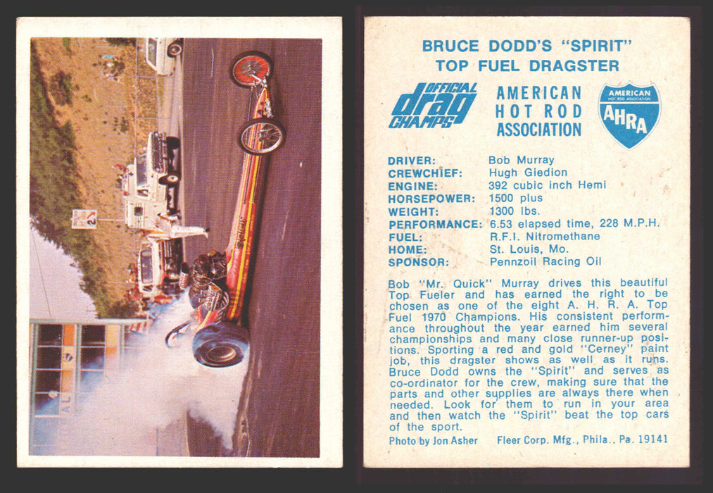 AHRA Official Drag Champs 1971 Fleer Vintage Trading Cards You Pick Singles #1-63 49   Bruce Dodd's "Spirit"                            Top Fuel Dragster  - TvMovieCards.com