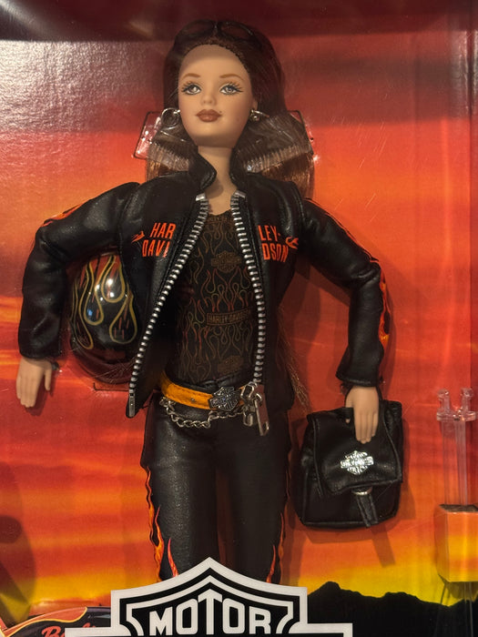 1999 Mattel Barbie #29207 & Harley Davidson Fat Boy Motorcycle Flames 29016 NIB