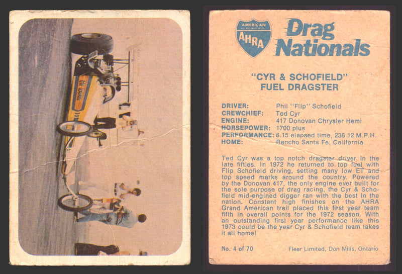 AHRA Drag Nationals 1971 Fleer Canada Trading Cards You Pick Singles #1-70 4 of 70   "Cyr & Schofield"               Fuel Dragster  - TvMovieCards.com