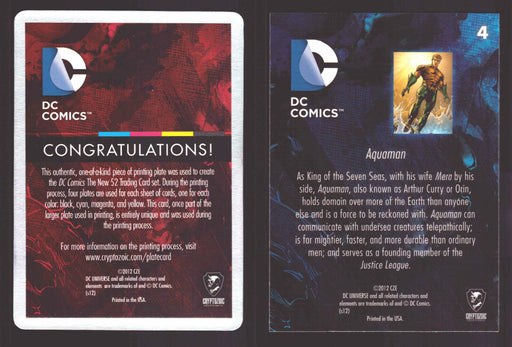2012 DC Comics The New 52 Base Card Printing Plate 1/1 #4 Aqua Man Magenta   - TvMovieCards.com