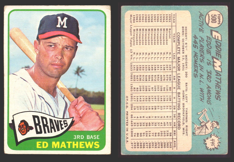 1965 Topps Baseball Trading Card You Pick Singles #500-#598 VG/EX   - TvMovieCards.com