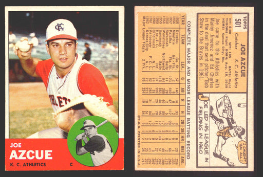 1963 Topps Baseball Trading Card You Pick Singles #500-#599 VG/EX #	501 Joe Azcue - Kansas City Athletics  - TvMovieCards.com