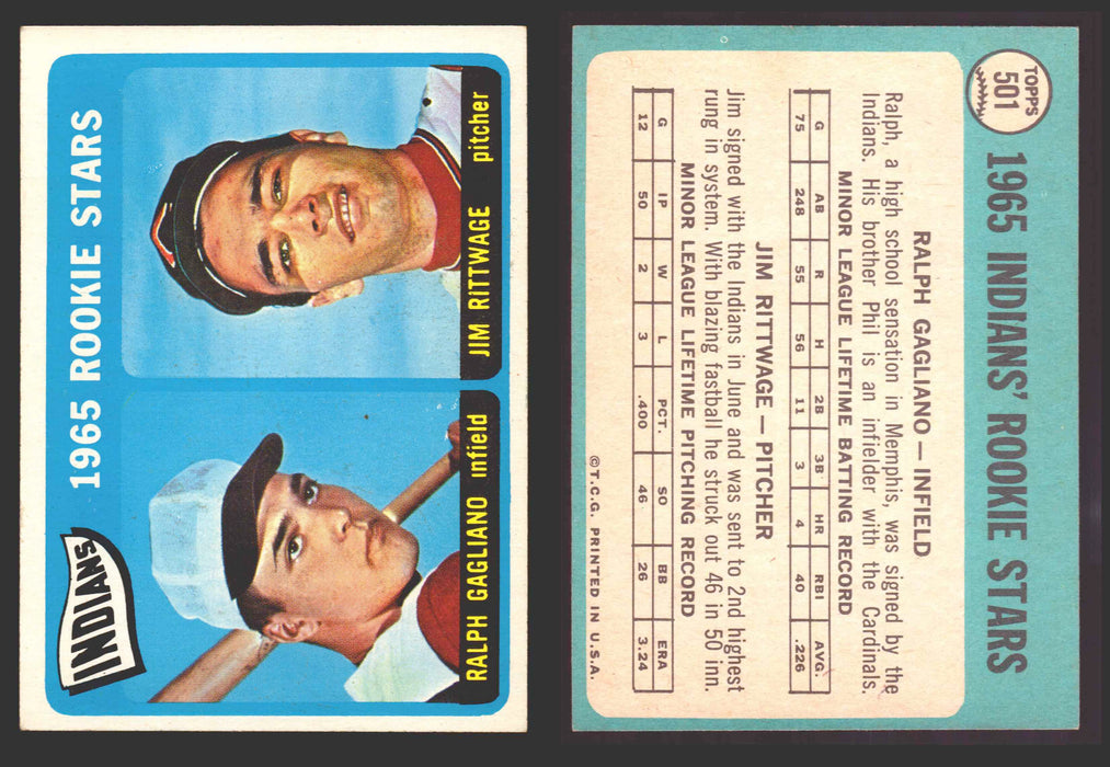 1965 Topps Baseball Trading Card You Pick Singles #500-#598 VG/EX #	501 Indians Rookies - Ralph Gagliano / Jim Rittwage RC  - TvMovieCards.com