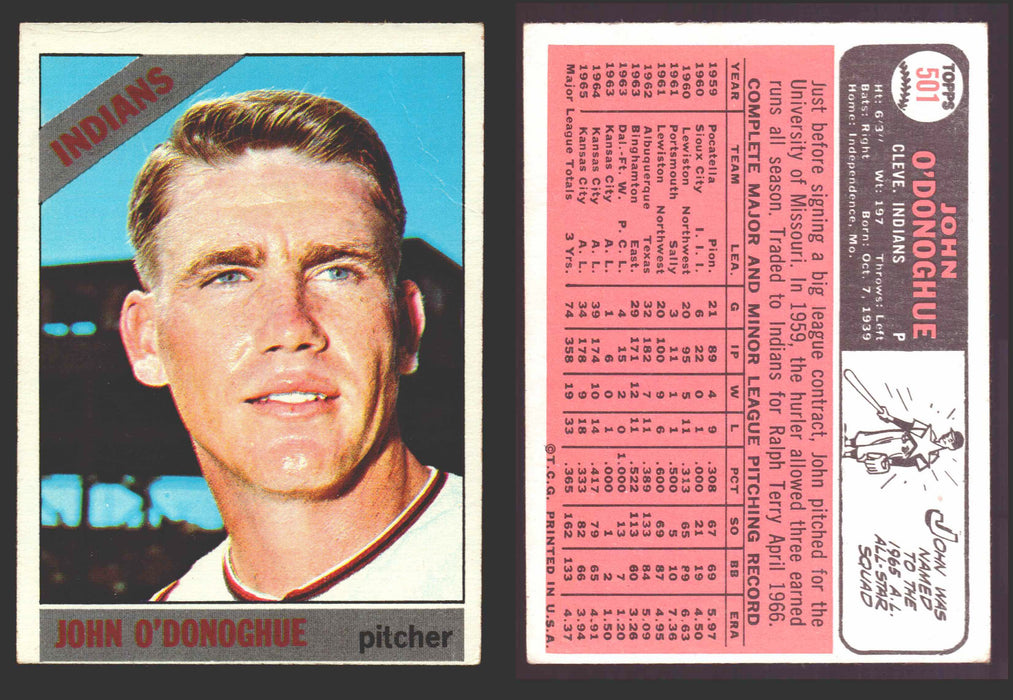 1966 Topps Baseball Trading Card You Pick Singles #400-#598VG/EX #	501 John O'Donoghue - Cleveland Indians (creased)  - TvMovieCards.com